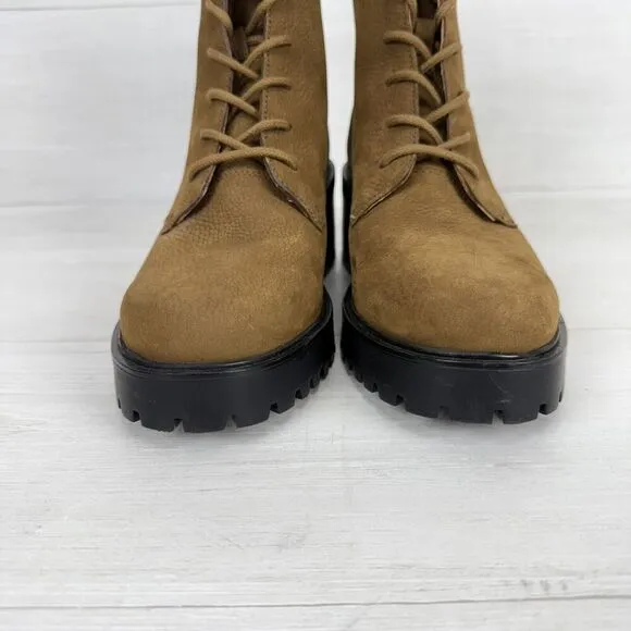Madewell The Bradley Lugsole Combat Boots Women 9 Brown Leather Chunky Lace Up