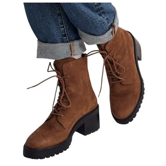 Madewell The Bradley Lugsole Combat Boots Women 9 Brown Leather Chunky Lace Up