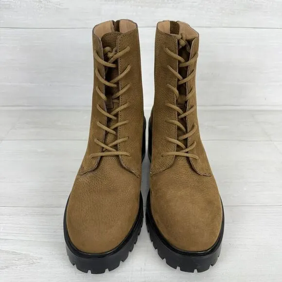 Madewell The Bradley Lugsole Combat Boots Women 9 Brown Leather Chunky Lace Up