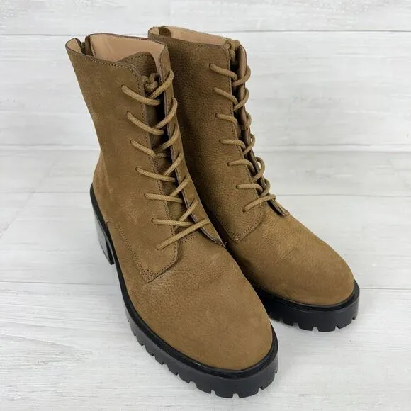 Madewell The Bradley Lugsole Combat Boots Women 9 Brown Leather Chunky Lace Up