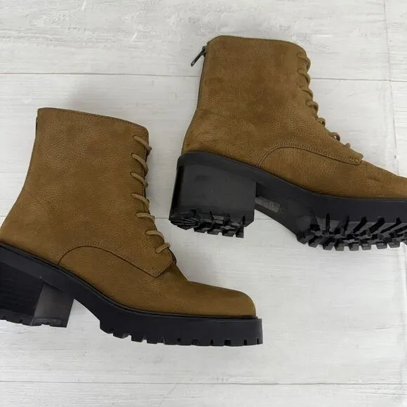 Madewell The Bradley Lugsole Combat Boots Women 9 Brown Leather Chunky Lace Up