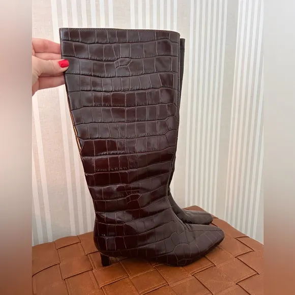 Madewell The Dimes Leather Kitten-Heel Knee Boot Chocolate Raisin Women Size 7