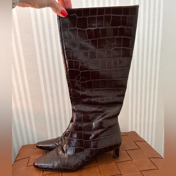 Madewell The Dimes Leather Kitten-Heel Knee Boot Chocolate Raisin Women Size 7