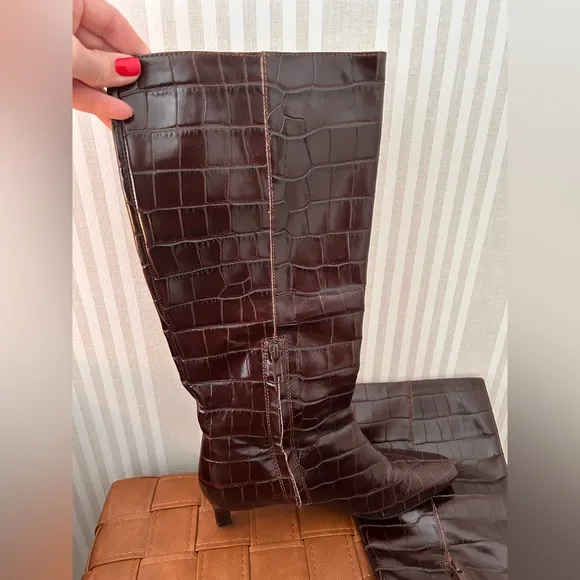 Madewell The Dimes Leather Kitten-Heel Knee Boot Chocolate Raisin Women Size 7