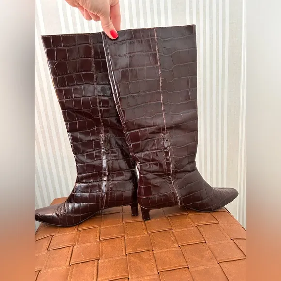 Madewell The Dimes Leather Kitten-Heel Knee Boot Chocolate Raisin Women Size 7