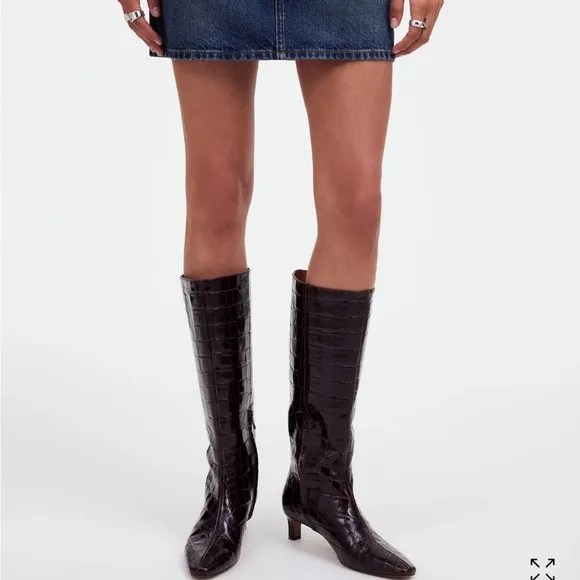 Madewell The Dimes Leather Kitten-Heel Knee Boot Chocolate Raisin Women Size 7