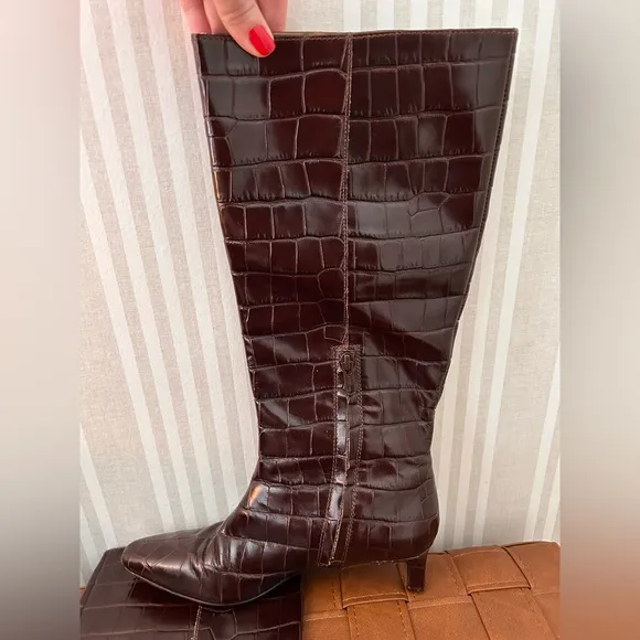Madewell The Dimes Leather Kitten-Heel Knee Boot Chocolate Raisin Women Size 7