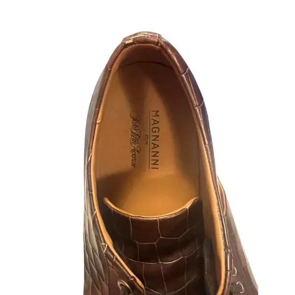 Magnanni Saks Fifth Avenue Mens Sz 8 Croc Embossed Leather Lace Up Casual Shoes