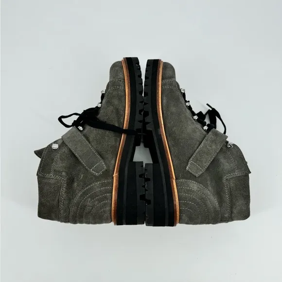 Marc Fisher Gray Suede Indre Lace Up Buckle Hiker Boots Chunky Lug Sole