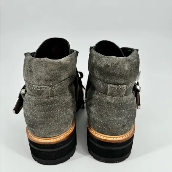 Marc Fisher Gray Suede Indre Lace Up Buckle Hiker Boots Chunky Lug Sole