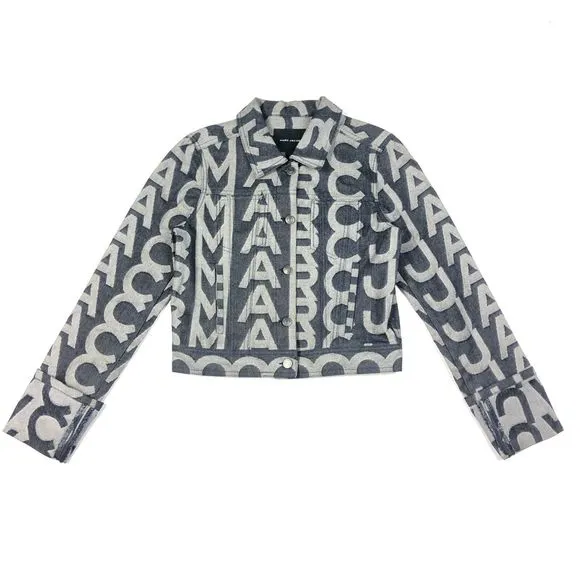 Marc Jacobs Monogram Denim Jacket Size XS Dark Blue Designer B32