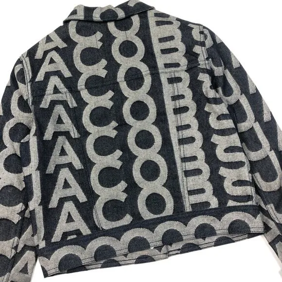 Marc Jacobs Monogram Denim Jacket Size XS Dark Blue Designer B32