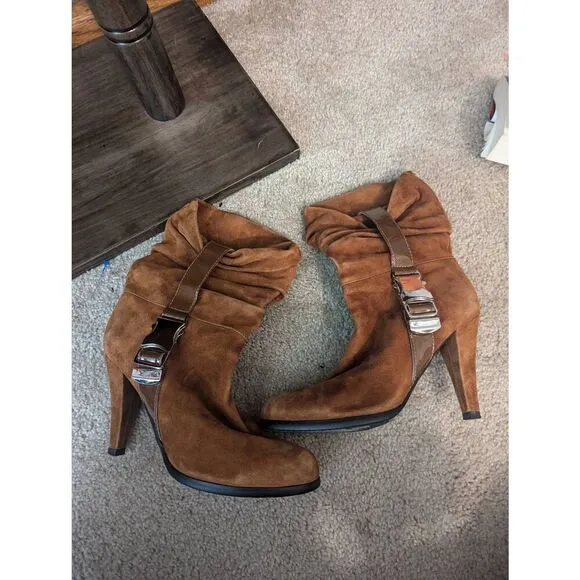 Mario Rossini Women’s EU 40 US 10 Cognac Brown Slouch Heeled Booties Boots