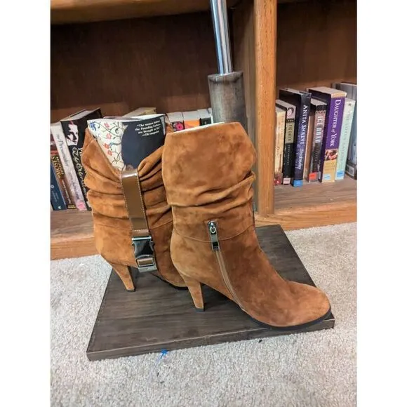 Mario Rossini Women’s EU 40 US 10 Cognac Brown Slouch Heeled Booties Boots
