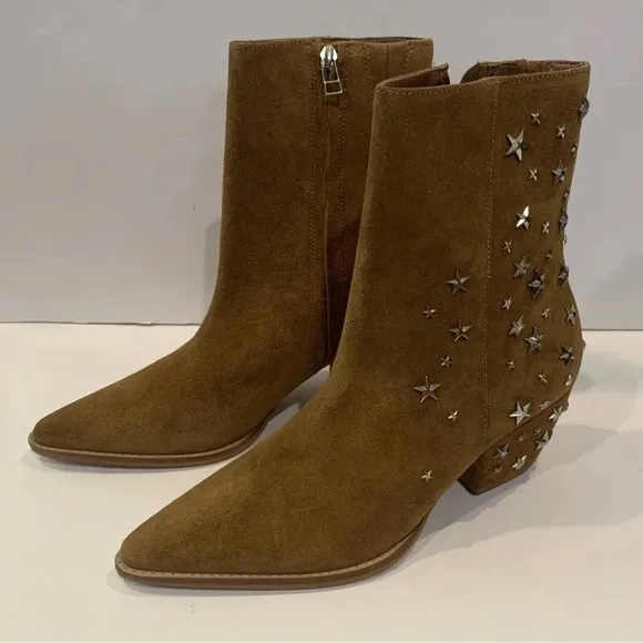 Matisse Caty Women Cowboy Boots Star Studded Fawn Suede Limited Edition Sz 9 New