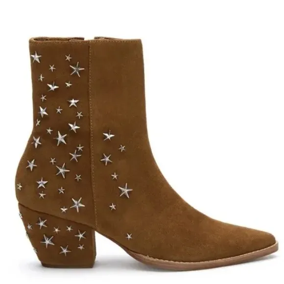 Matisse Caty Women Cowboy Boots Star Studded Fawn Suede Limited Edition Sz 9 New