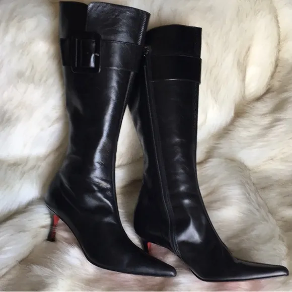 Max de Carlo Women Italian LEATHER Stiletto 2.5” Boots RED Sole Size 6.5 NEW