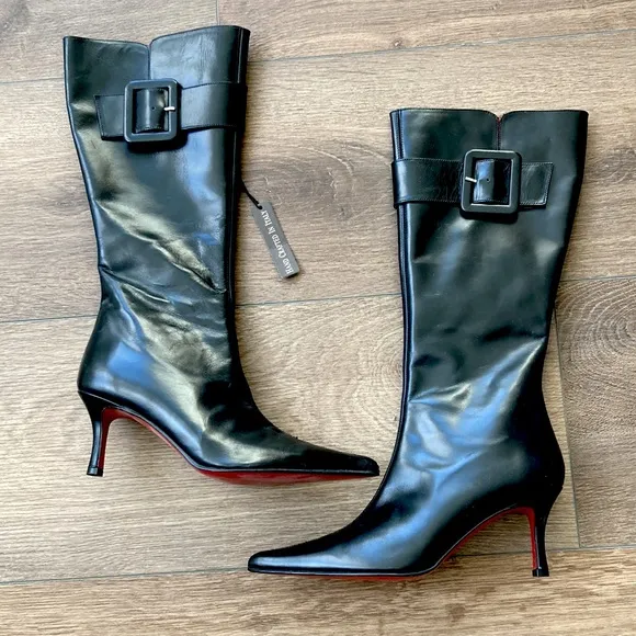 Max de Carlo Women Italian LEATHER Stiletto 2.5” Boots RED Sole Size 6.5 NEW