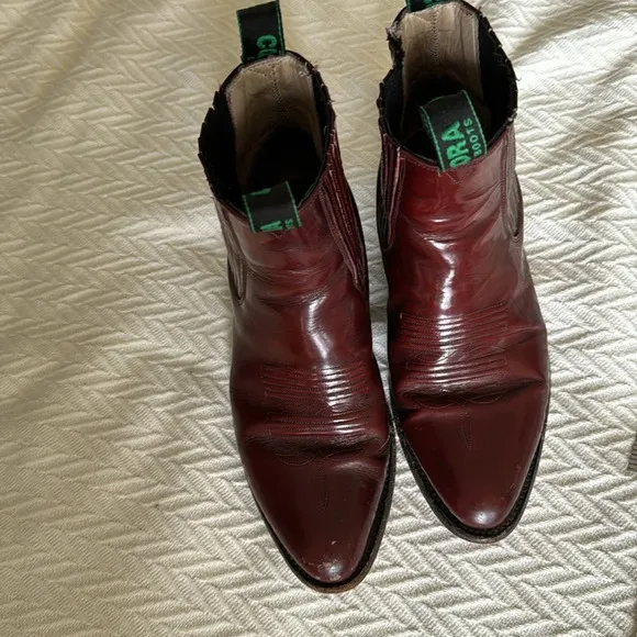 Men's burgundy western Cowboy ankle Boots 7.5 Mexican size 26 1/2 by Indomables