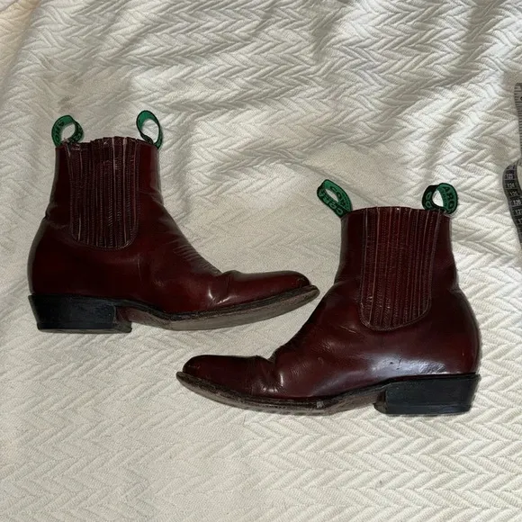 Men's burgundy western Cowboy ankle Boots 7.5 Mexican size 26 1/2 by Indomables