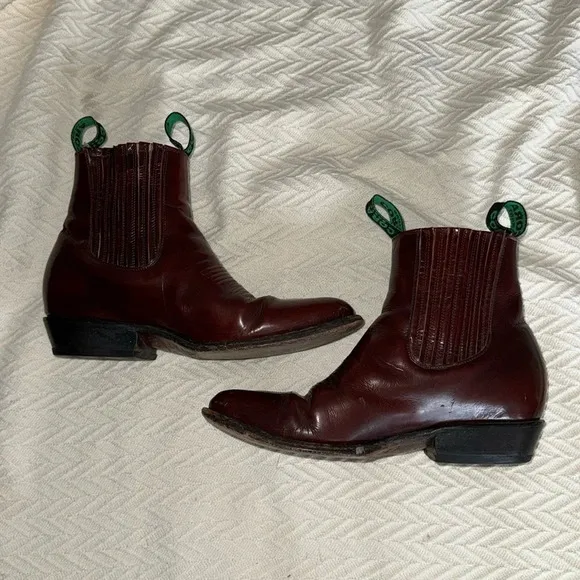 Men's burgundy western Cowboy ankle Boots 7.5 Mexican size 26 1/2 by Indomables