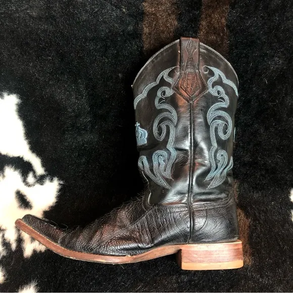 Men’s Cowboy Ostrich and Cowhide Leather Boots Sz 9