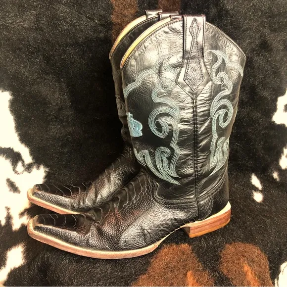 Men’s Cowboy Ostrich and Cowhide Leather Boots Sz 9