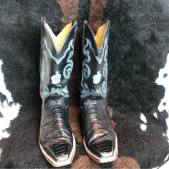 Men’s Cowboy Ostrich and Cowhide Leather Boots Sz 9