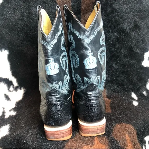 Men’s Cowboy Ostrich and Cowhide Leather Boots Sz 9