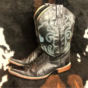 Men’s Cowboy Ostrich and Cowhide Leather Boots Sz 9
