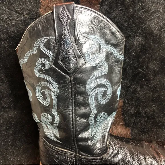 Men’s Cowboy Ostrich and Cowhide Leather Boots Sz 9