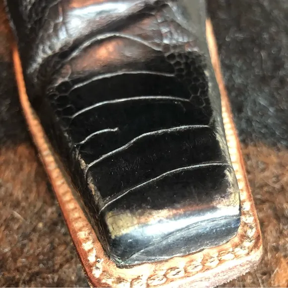 Men’s Cowboy Ostrich and Cowhide Leather Boots Sz 9