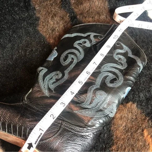 Men’s Cowboy Ostrich and Cowhide Leather Boots Sz 9