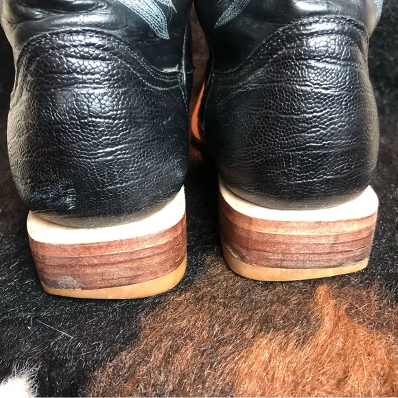 Men’s Cowboy Ostrich and Cowhide Leather Boots Sz 9