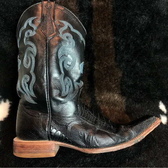 Men’s Cowboy Ostrich and Cowhide Leather Boots Sz 9