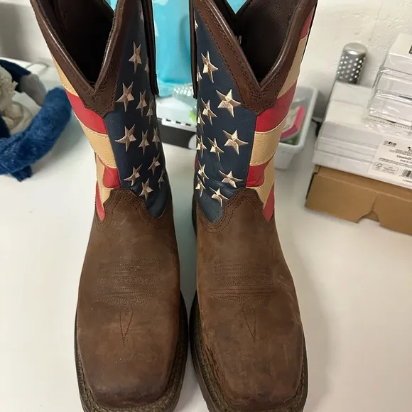 Men’s Durango Leather US Flag Patriotic Cowboy Boots Size 9M