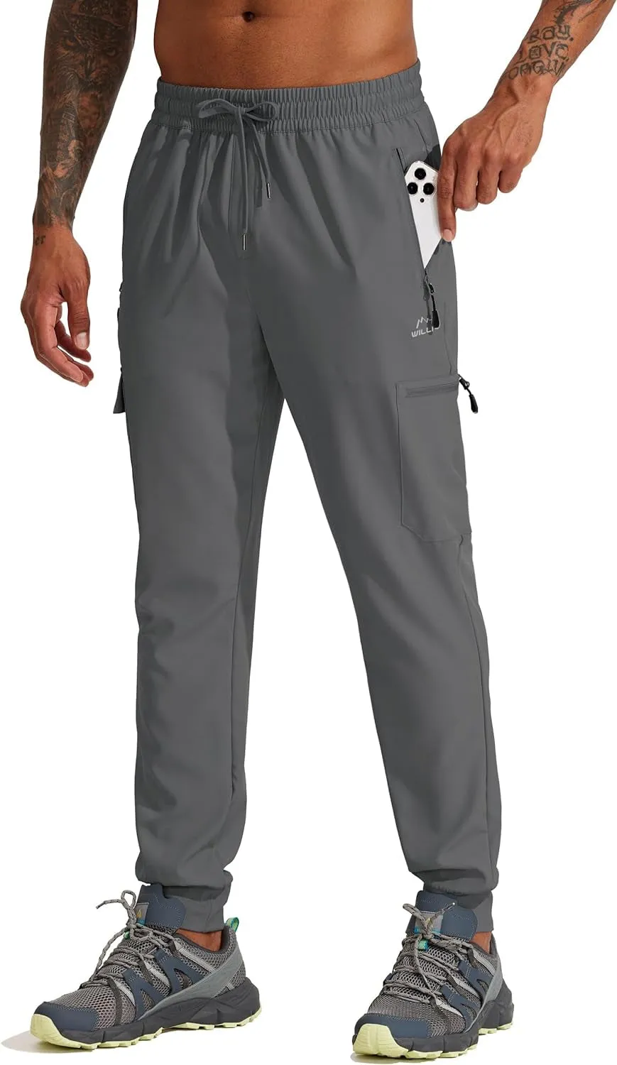 Men'S Hiking Cargo Travel Pants Lightweight Quick Dry Running Joggers Athletic Outdoor Pants with Zipper Pockets