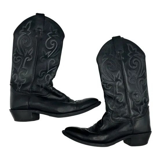 Men’s Justin Black leather Almond Point Toe Cowboy Western Boots 9D