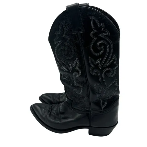 Men’s Justin Black leather Almond Point Toe Cowboy Western Boots 9D
