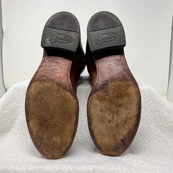 Men’s Justin USA Brown Leather Round Toe western Roper Cowboy boots 91/2D