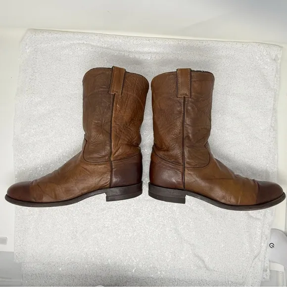 Men’s Justin USA Brown Leather Round Toe western Roper Cowboy boots 91/2D