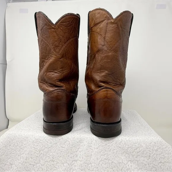 Men’s Justin USA Brown Leather Round Toe western Roper Cowboy boots 91/2D