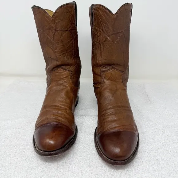 Men’s Justin USA Brown Leather Round Toe western Roper Cowboy boots 91/2D