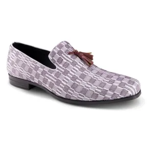 MEN'S MONTIQUE PLUM PRINTED ABSTRACT CHECKERED TASSEL LOAFER FASHION SHOE.S2357