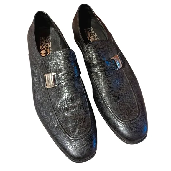 Men's Salvatore Ferragamo Black Leather Slip On Loafer Dress Business Shoes 10D