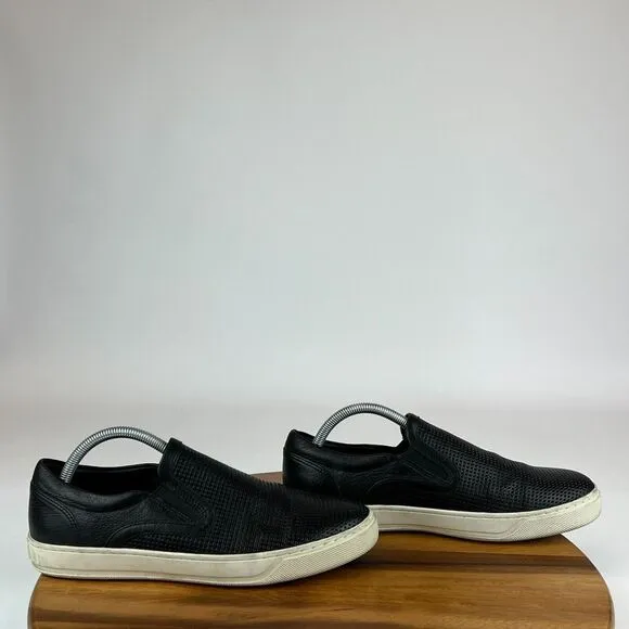 Mens Vince Fletcher Black Leather Slip On Casual Comfort Sneakers Shoes Size 8 M