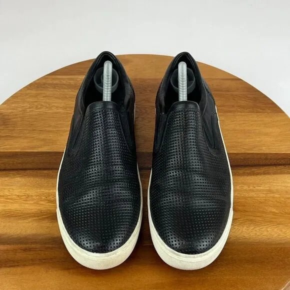 Mens Vince Fletcher Black Leather Slip On Casual Comfort Sneakers Shoes Size 8 M