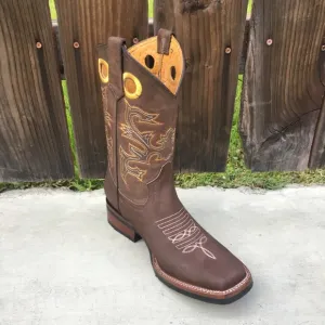 Men’s Western cowboy Rodeo Brown Boots Genuine Leather Bota Vaquera Choco 721