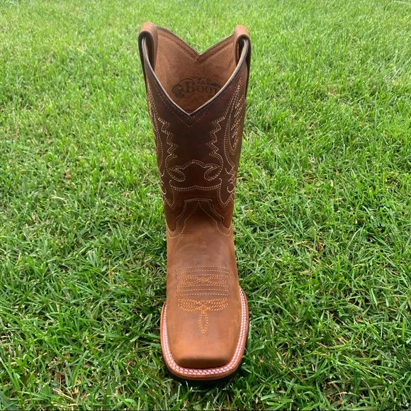 Men’s Western Rodeo Cowboy square toe Genuine cowhide Leather boots Tan 387