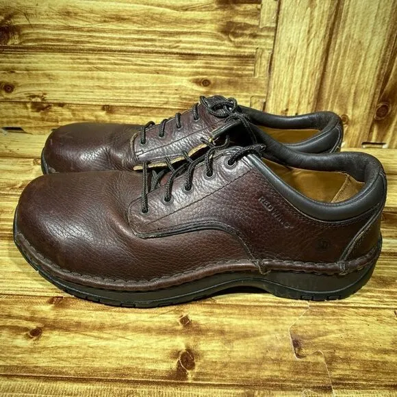 MEN'S RED WING STEEL TOE SAFETY SHOES LACE UP DARK BROWN STOCK #6704 SZ 9,5